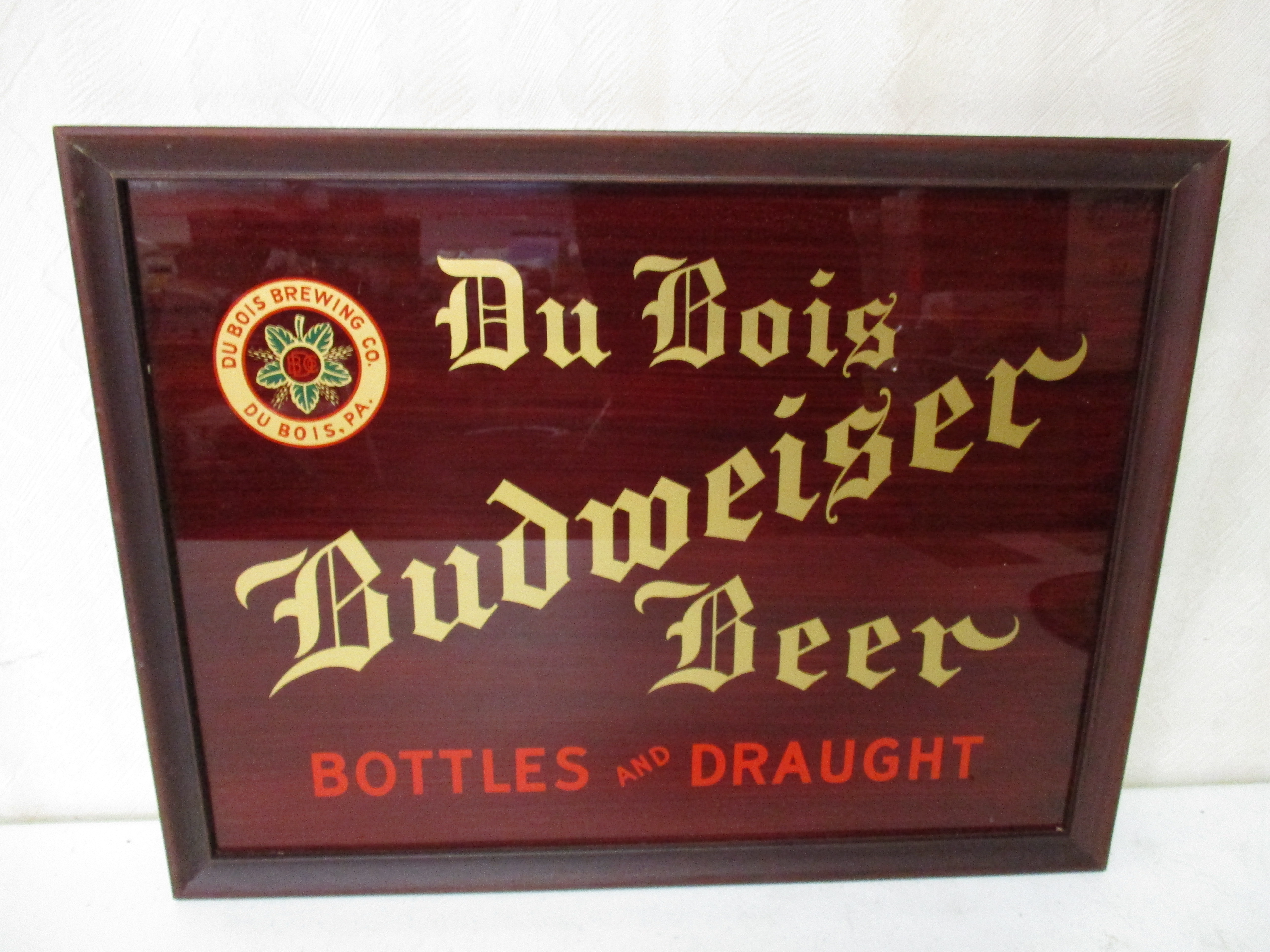Lot 107: DuBois Budweiser Reverse Painted Glass Sign