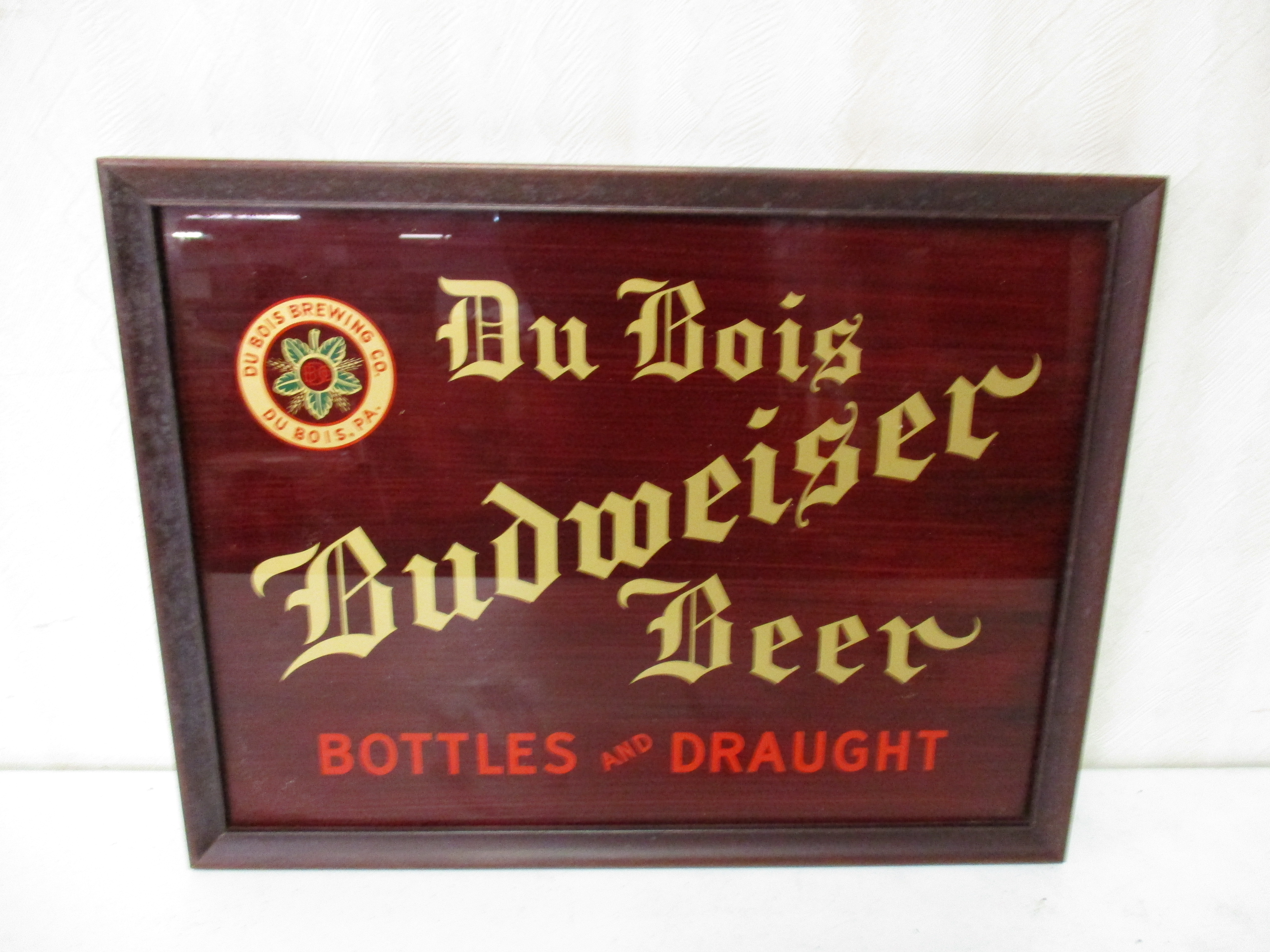 Lot 115: DuBois Budweiser Beer Reverse Painted Glass Sign