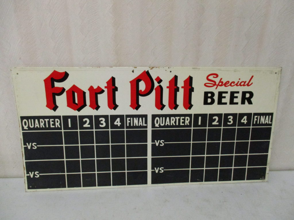 Lot 145: Fort Pitt Beer Tin Scoreboard Sign - 11" X 24"