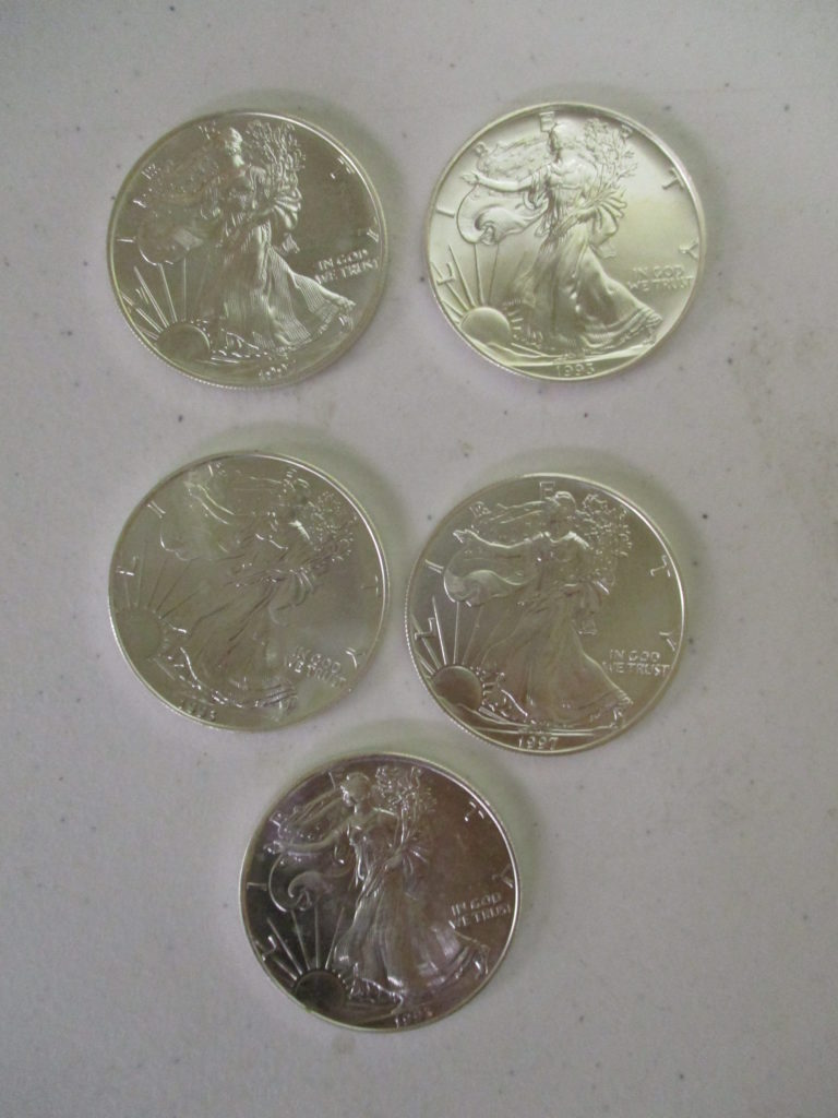 Lot 16: (5) 1993 Silver Eagles (by The Piece, Take 5)