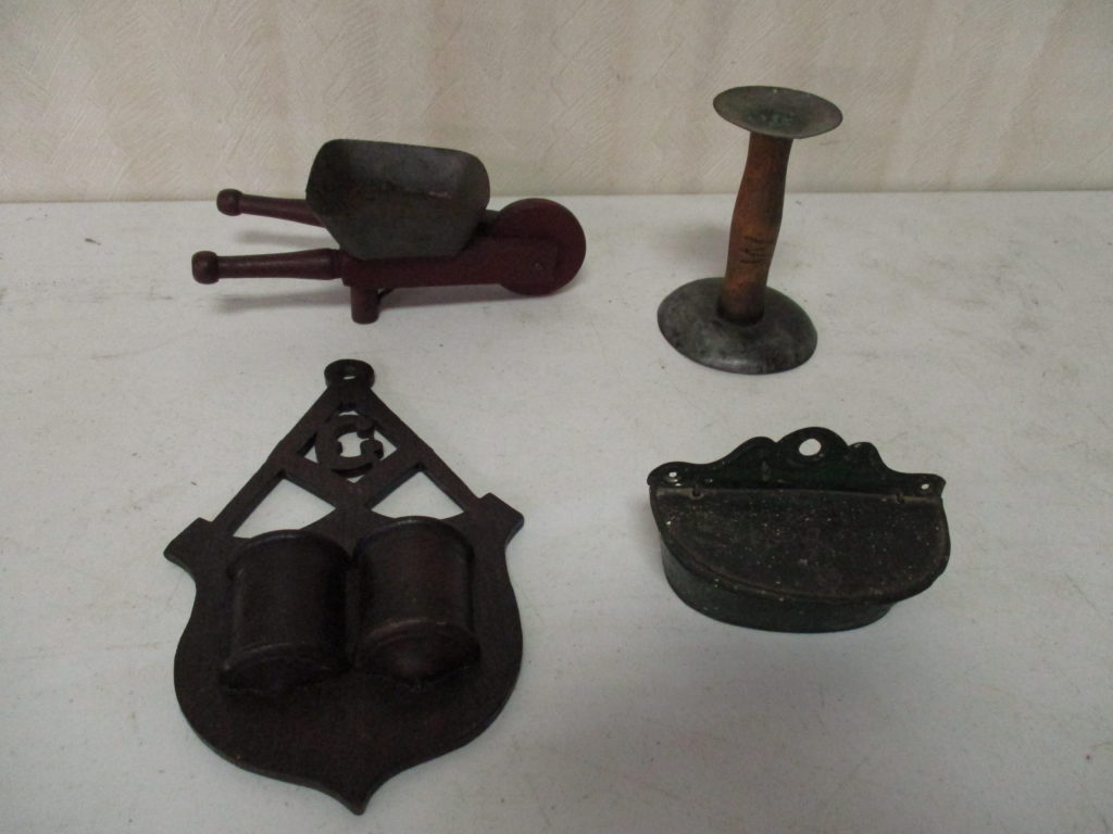 Lot 171: Small Wheel Barrow, Match Safe, Hog Scraper And More