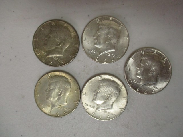 Lot 20: (5) 1964 Kennedy Half Dollars (by The Piece, Take 5)