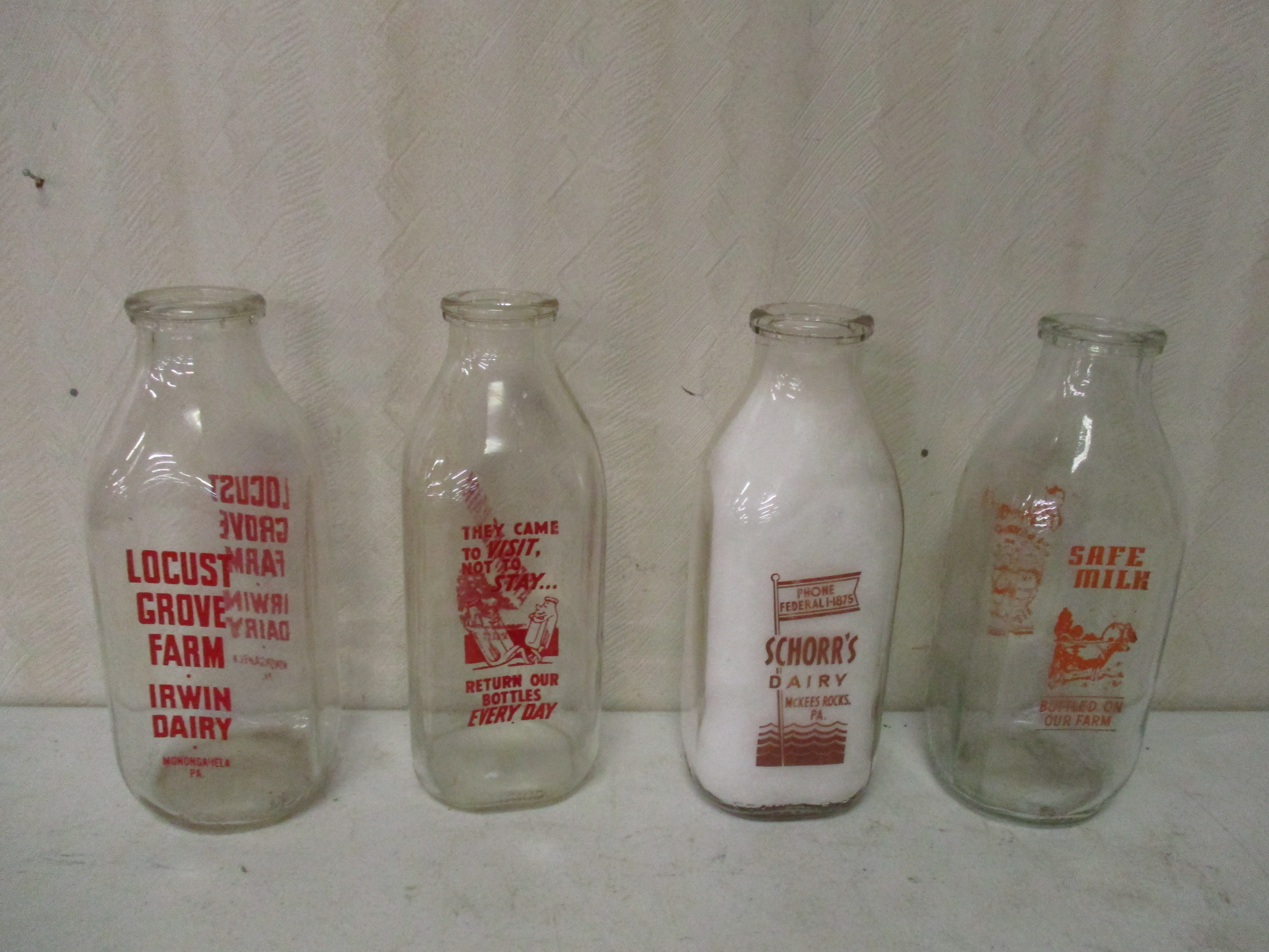 Lot 222: (4) Milk Bottles - Locust Grove (Irwin), Ayrshire (St Mary's), Schorr's (McKee's Rocks) And Edgewood