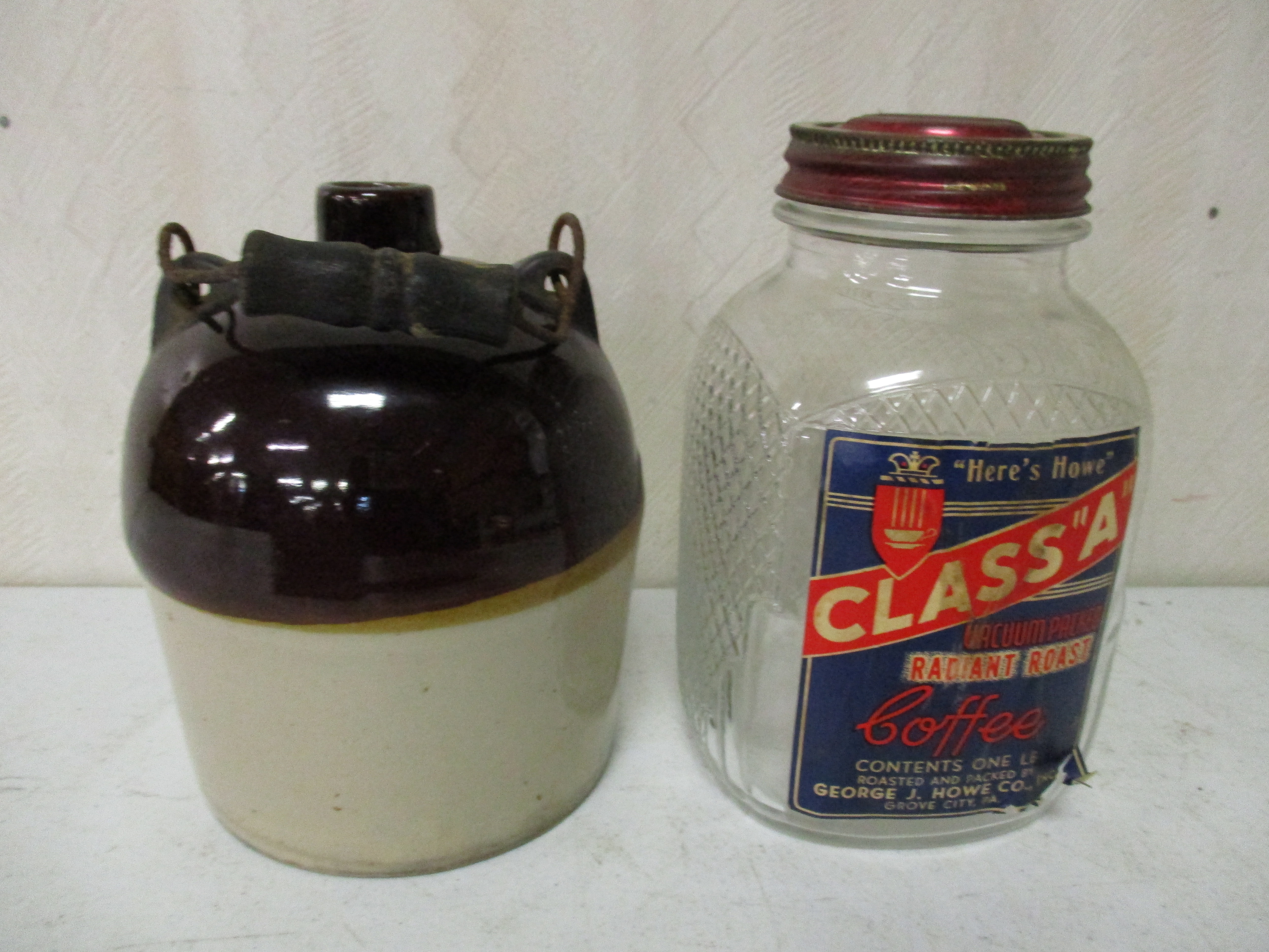 Lot 231: Class A Coffee Jar And Small Crock With Handle