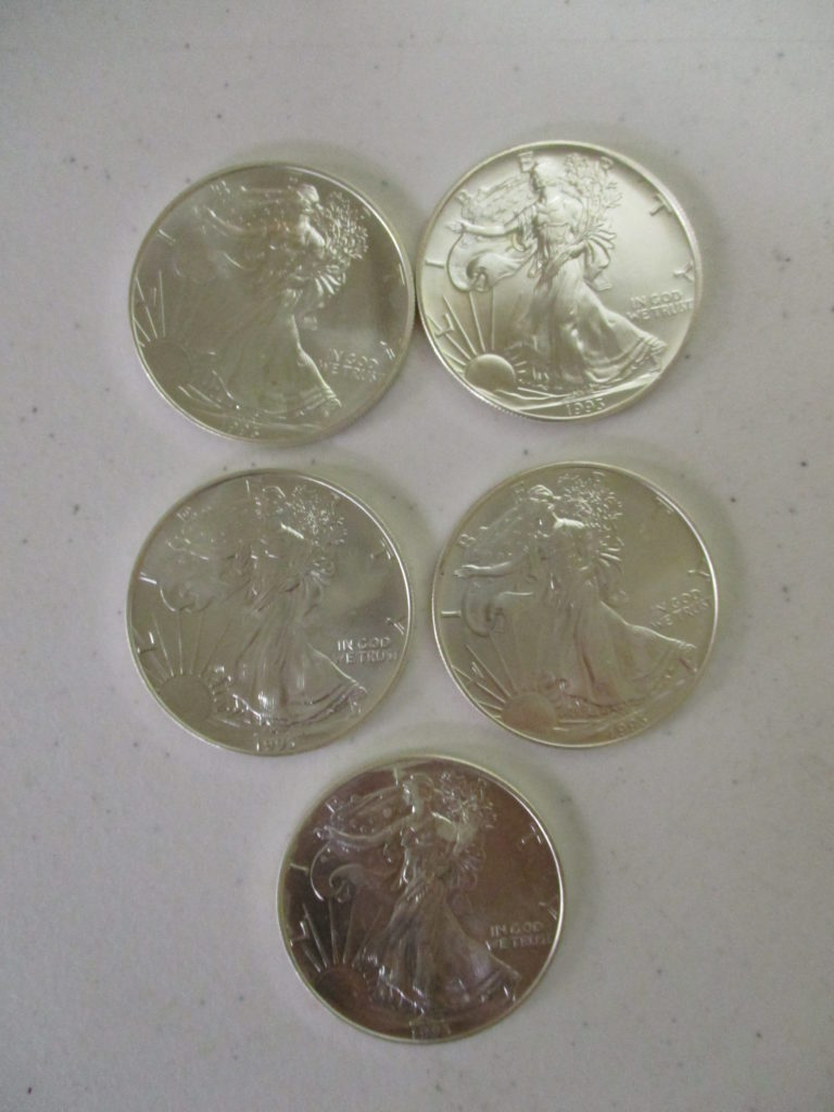 Lot 26: (5) 1993 Silver Eagles (by The Piece, Take 5)