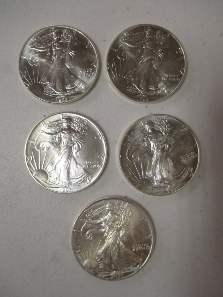 Lot 9: (5) 1993 Silver Eagles (by The Piece, Take 5)